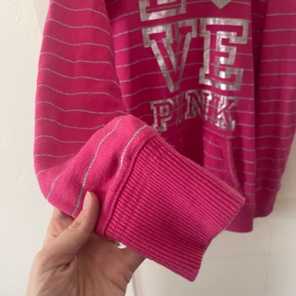 Vintage VS PINK Striped Pink And Silver Hoodie Size Medium Y2K - Picture 4 of 9